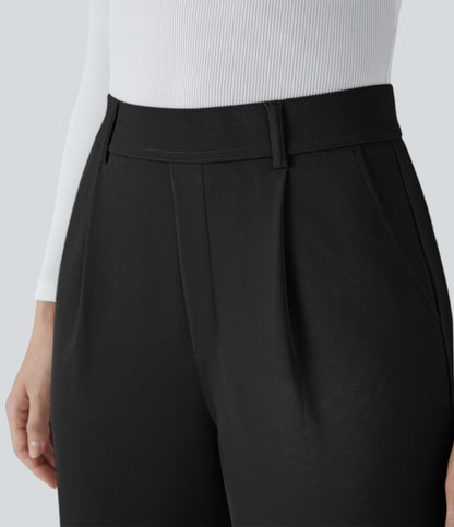 High Waisted Pocket Straight Leg Crepe Work Pants