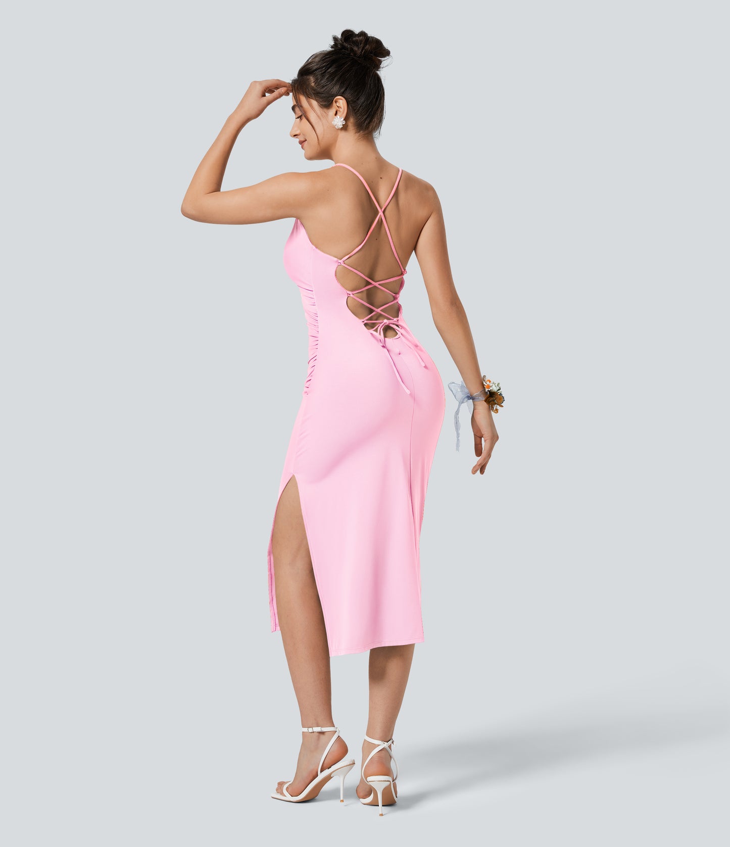Crossover Ruched Lace Up Bodycon Cool Touch Dress-UPF50+
