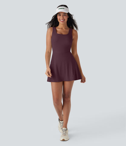 U Neck 2-in-1 Pocket Mini Cool Touch Dance Active Dress-Easy Peezy