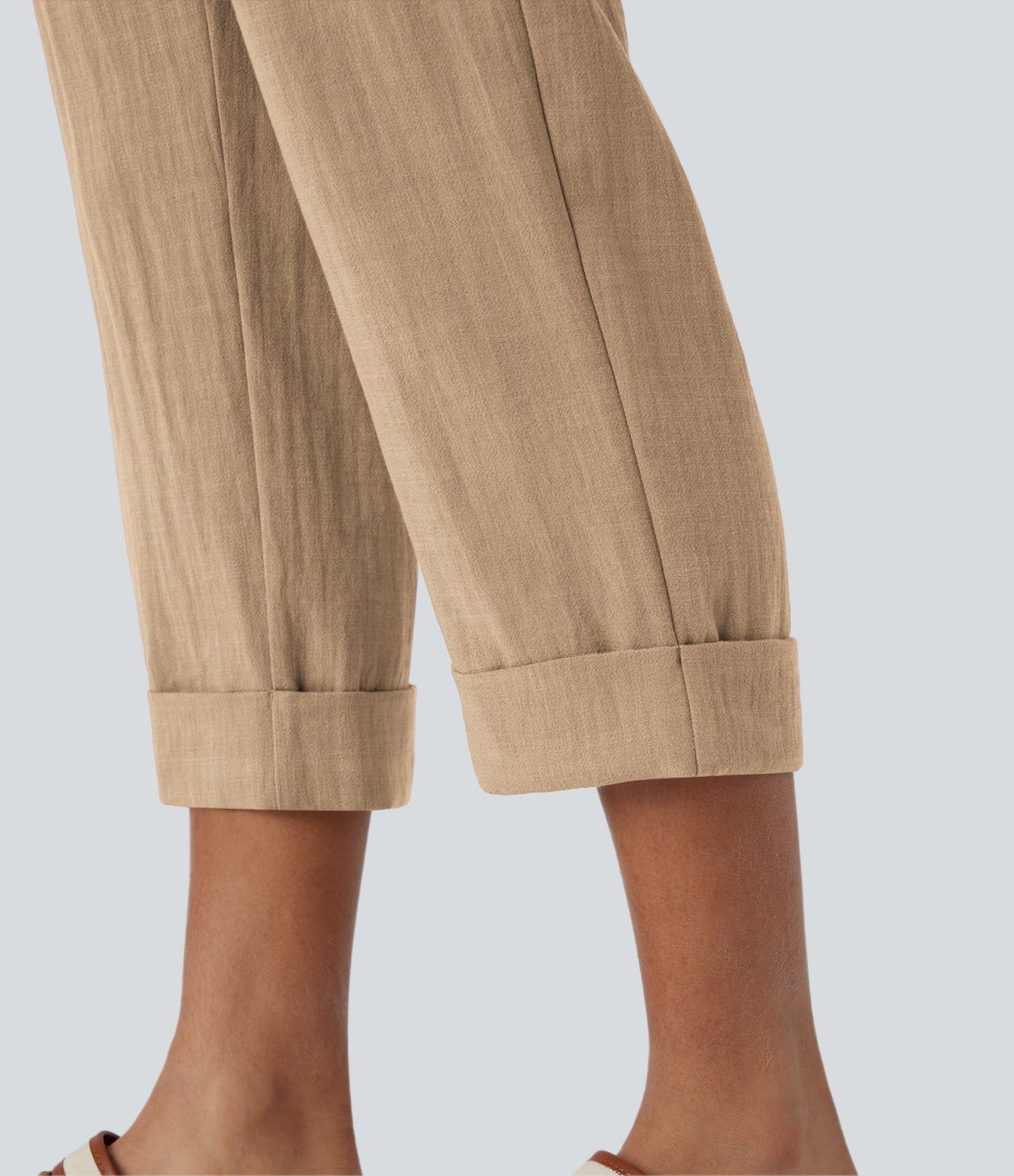 High Waisted Zipper Pocket Capri Linen-Feel Pants