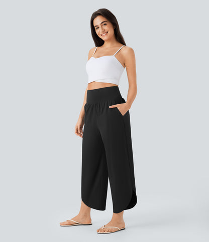 High Waisted Tummy Control Pocket Hem Quick Dry Pants