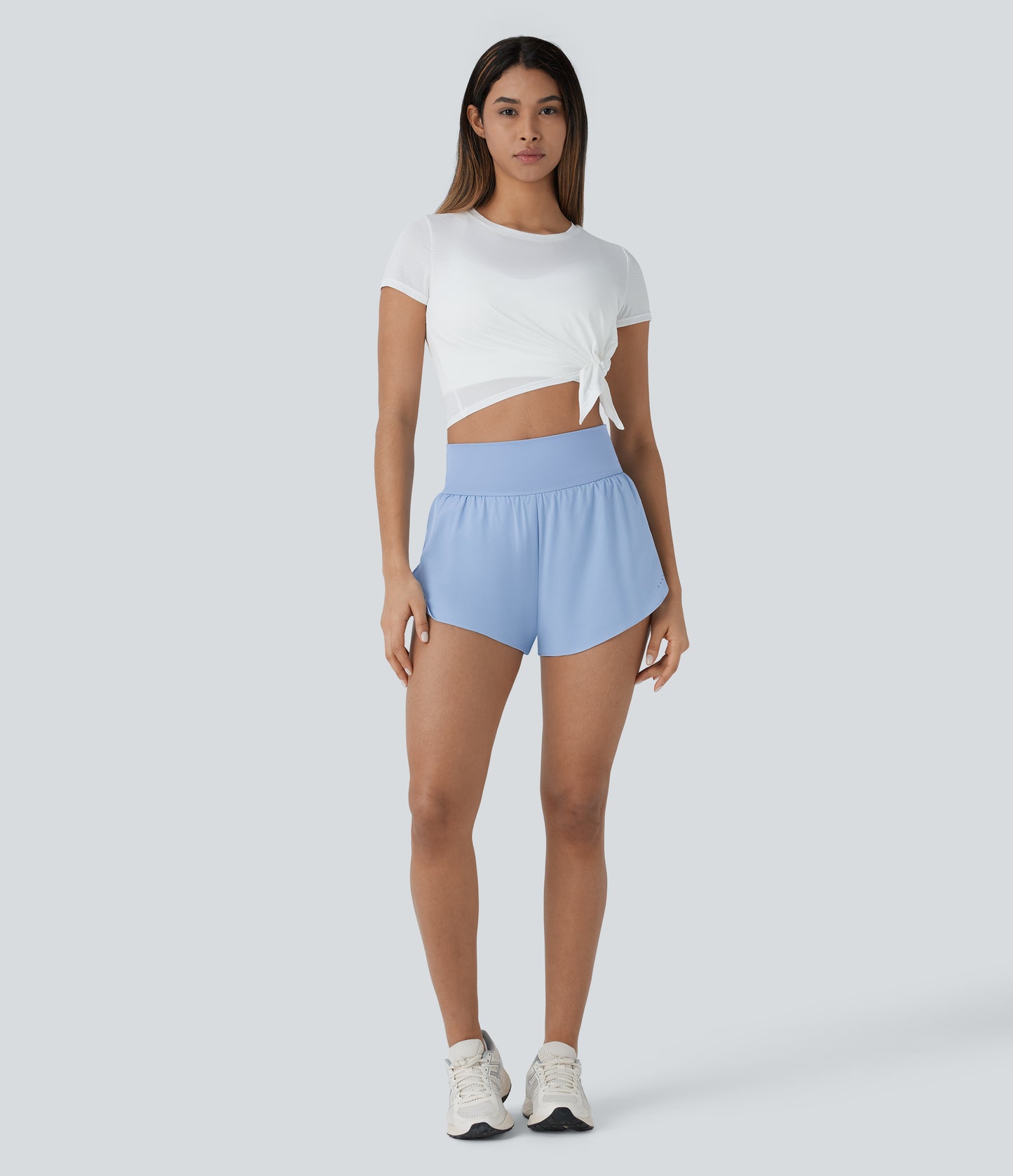QuickDry Laufshorts mit hoher Taille, reflektierenden Punkten, überkreuztem Saum und 2-in-1-Taschen