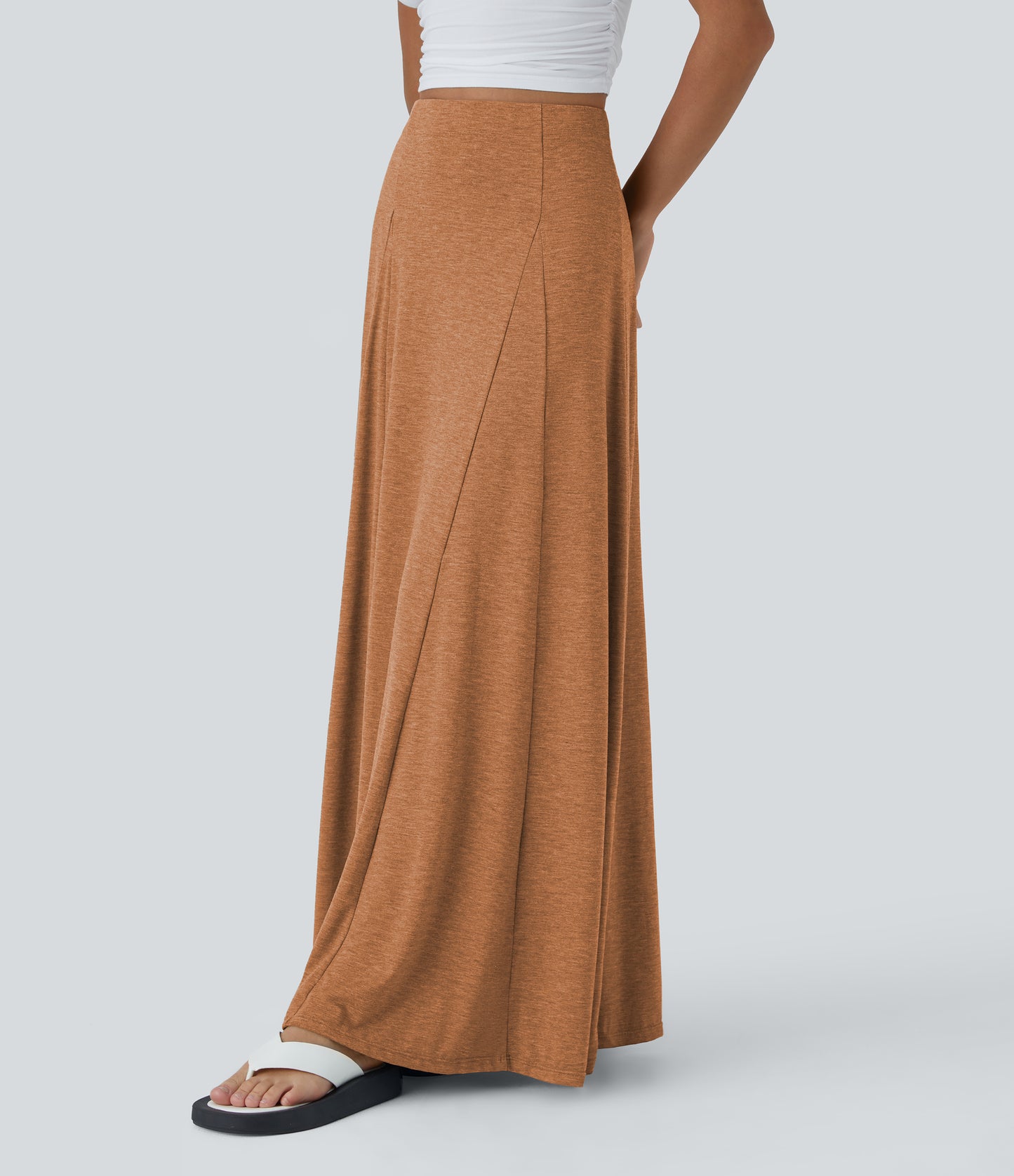 High Waisted Side Zipper Maxi Casual Flare Skirt