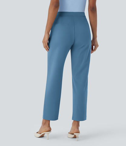 High Waisted Pocket Ankle Length Tapered Work Pants