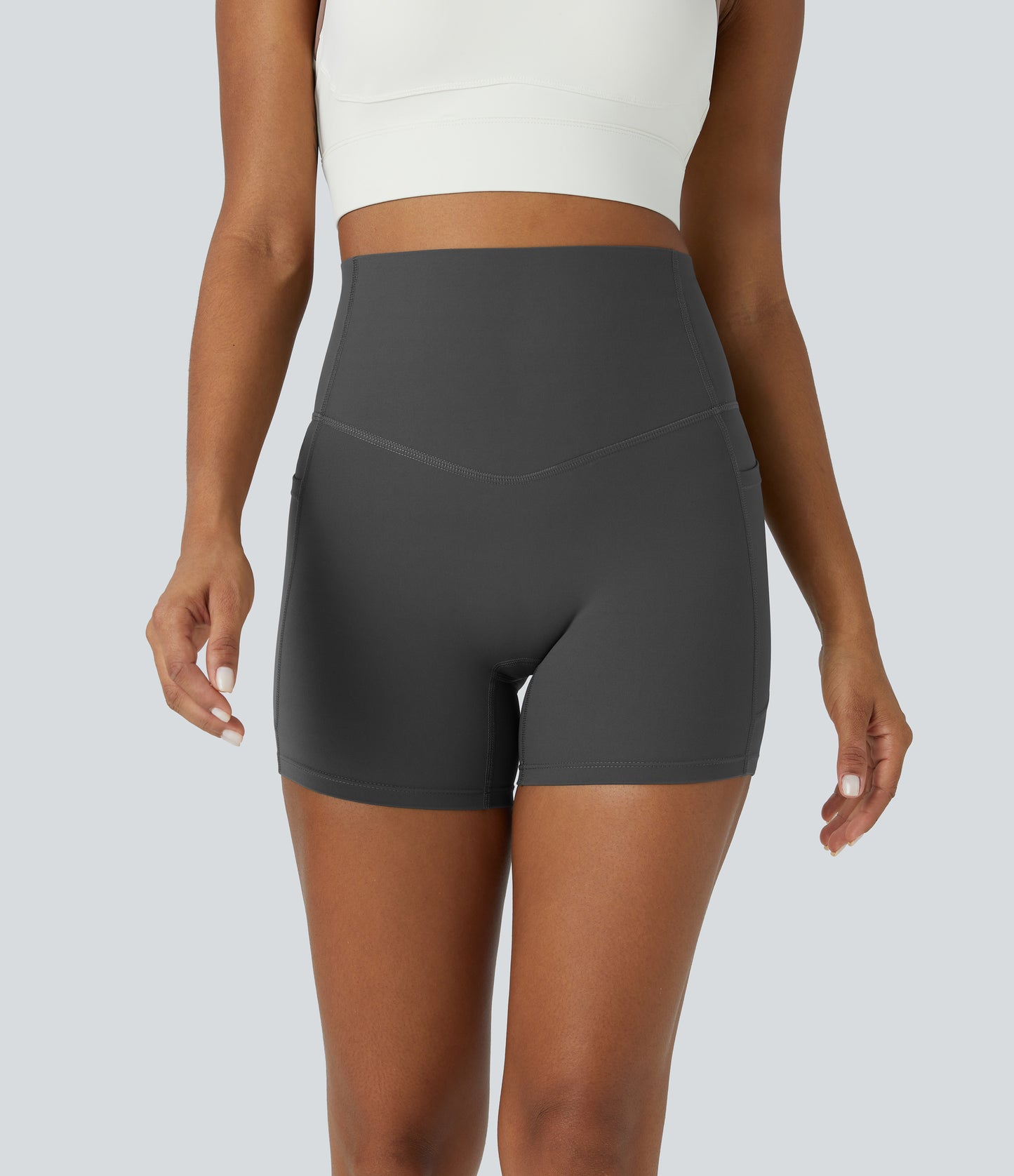 Høy midje magekontroll sidelommer formende treningsbiker shorts 12,5 cm