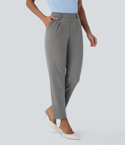 High Waisted Pocket Ankle Length Tapered Work Pants