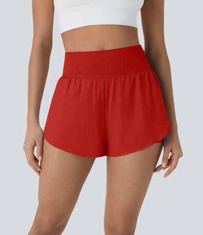 QuickDry Laufshorts mit hoher Taille, reflektierenden Punkten, überkreuztem Saum und 2-in-1-Taschen