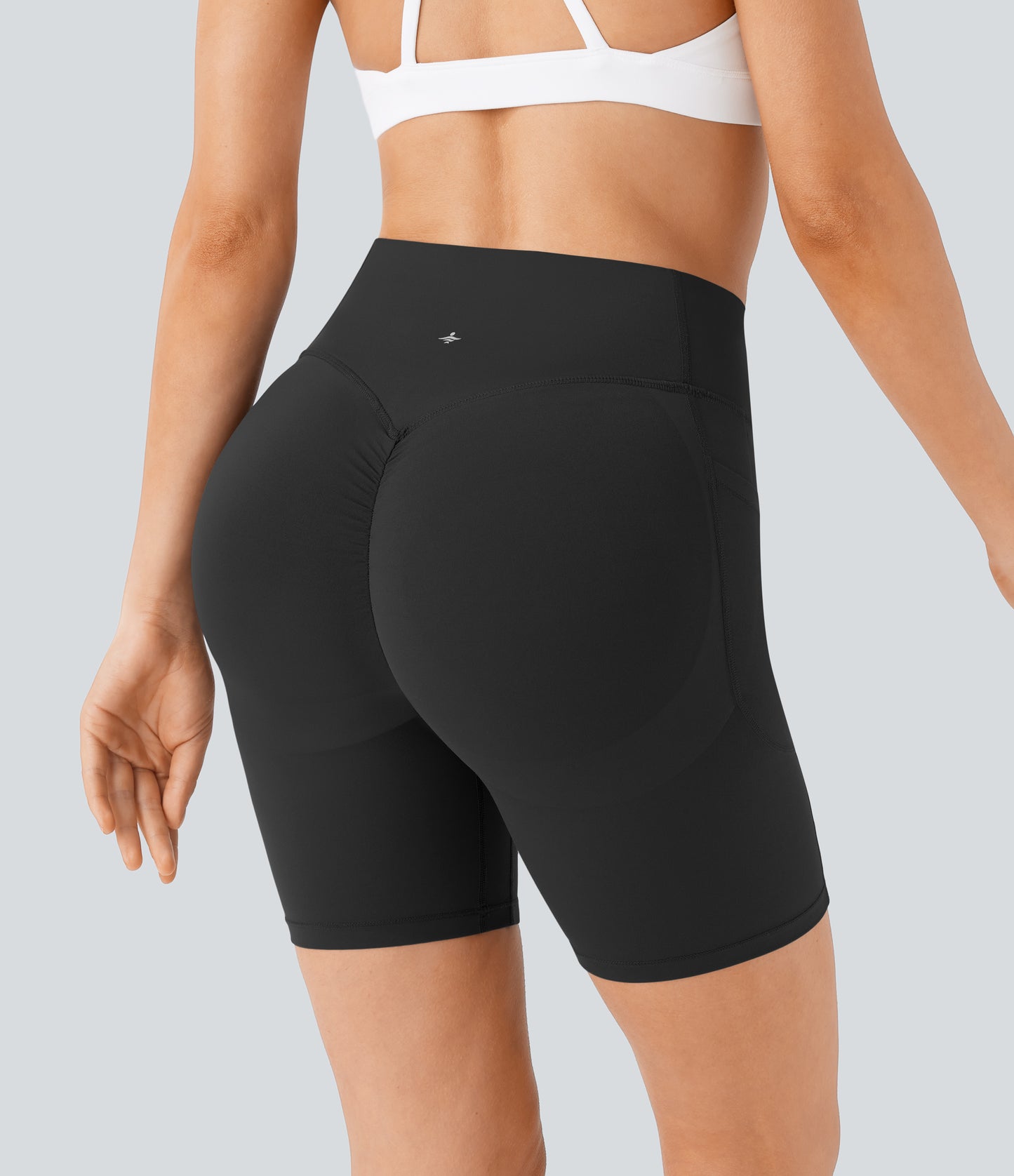 Høy midje, skrumpet rumpeløftende, magekontroll, formende treningsbiker-shorts med sidelommer, 18 cm