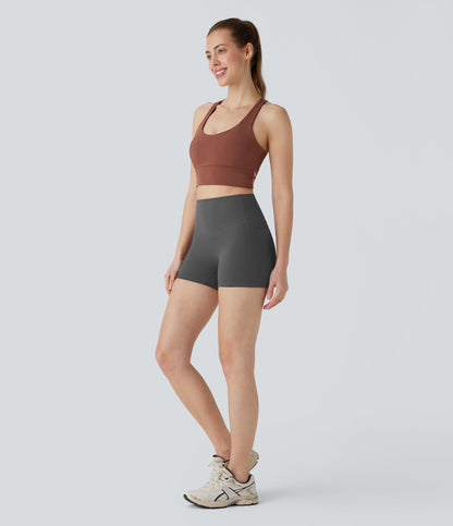 Hoch taillierte, bauchkontrollierende, formende Trainings-Bikershorts mit Tasche, 3 Zoll