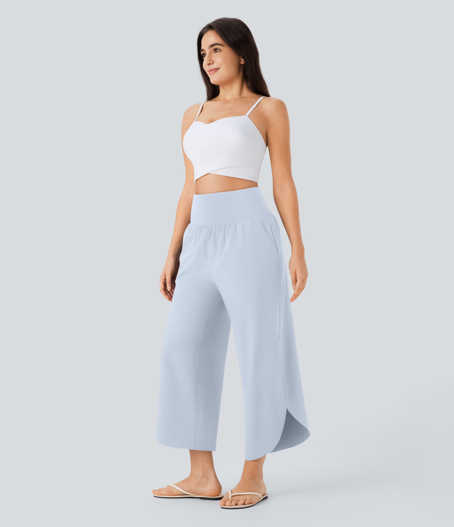 High Waisted Tummy Control Pocket Hem Quick Dry Pants