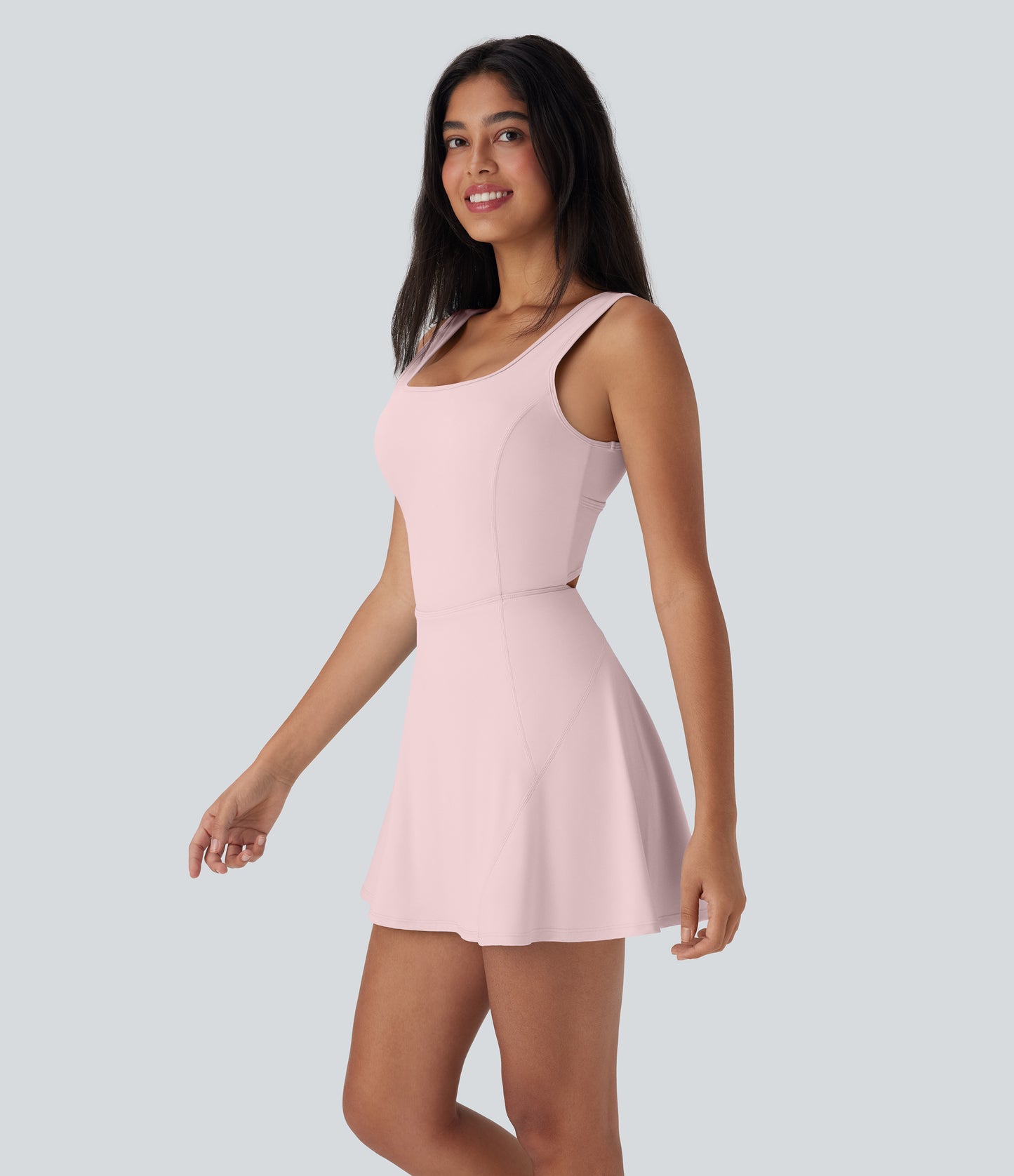 U Neck 2-in-1 Pocket Mini Cool Touch Dance Active Dress-Easy Peezy