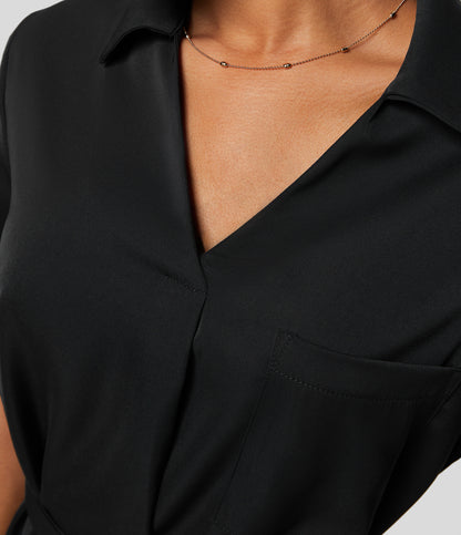 Roll Up Sleeve Belted Relaxed Work Shirt Dress