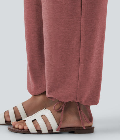 High Waisted Pocket Drawstring Casual Joggers
