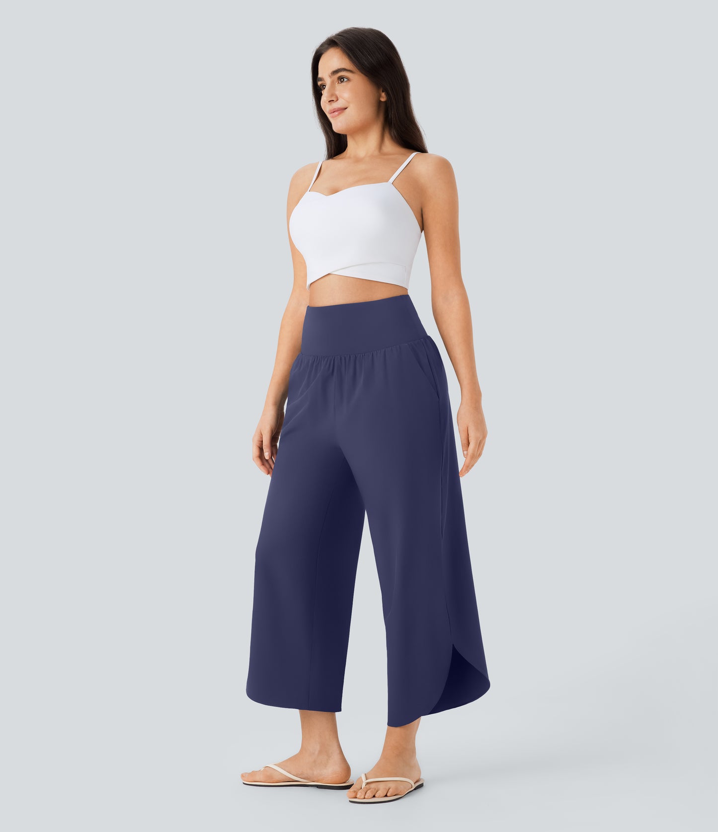 High Waisted Tummy Control Pocket Hem Quick Dry Pants