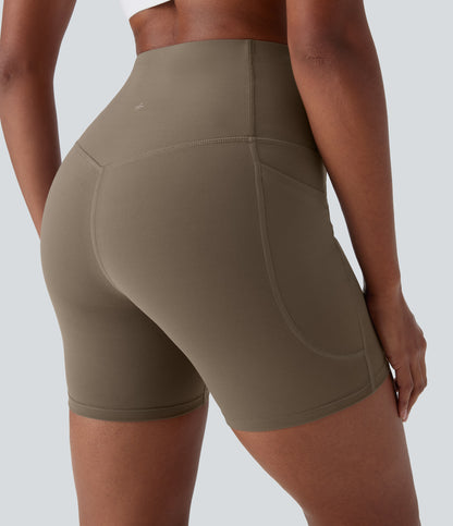 High Waisted Tummy Control Built-in Underwear Anti-Bacterial Shaping Training Biker Shorts 5'' With Pockets