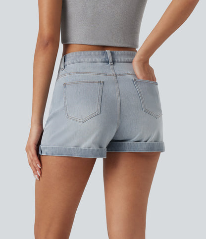 Mellomhøy midje med glidelåslommer og casual denimshorts 7,5 cm