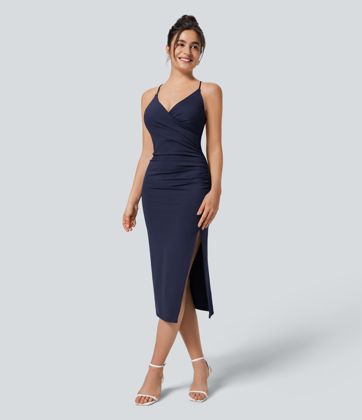 Crossover Ruched Lace Up Bodycon Cool Touch Dress-UPF50+