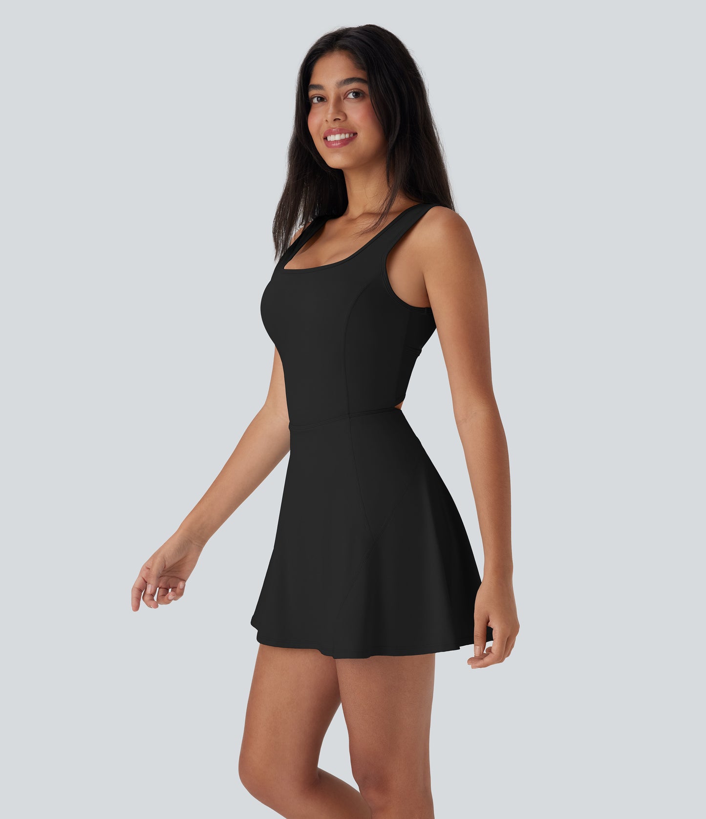 U Neck 2-in-1 Pocket Mini Cool Touch Dance Active Dress-Easy Peezy