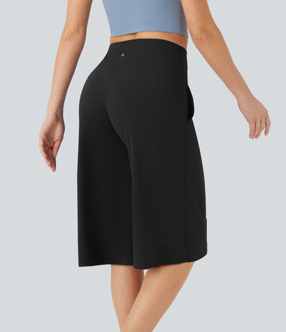 High Waisted Wide Leg Cool Touch Yoga Pedal Pusher Pants with Pockets