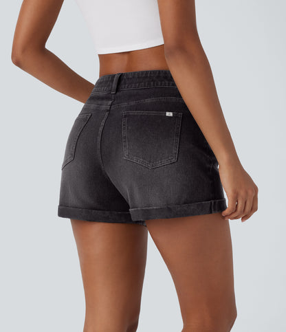 Mellomhøy midje med glidelåslommer og casual denimshorts 7,5 cm