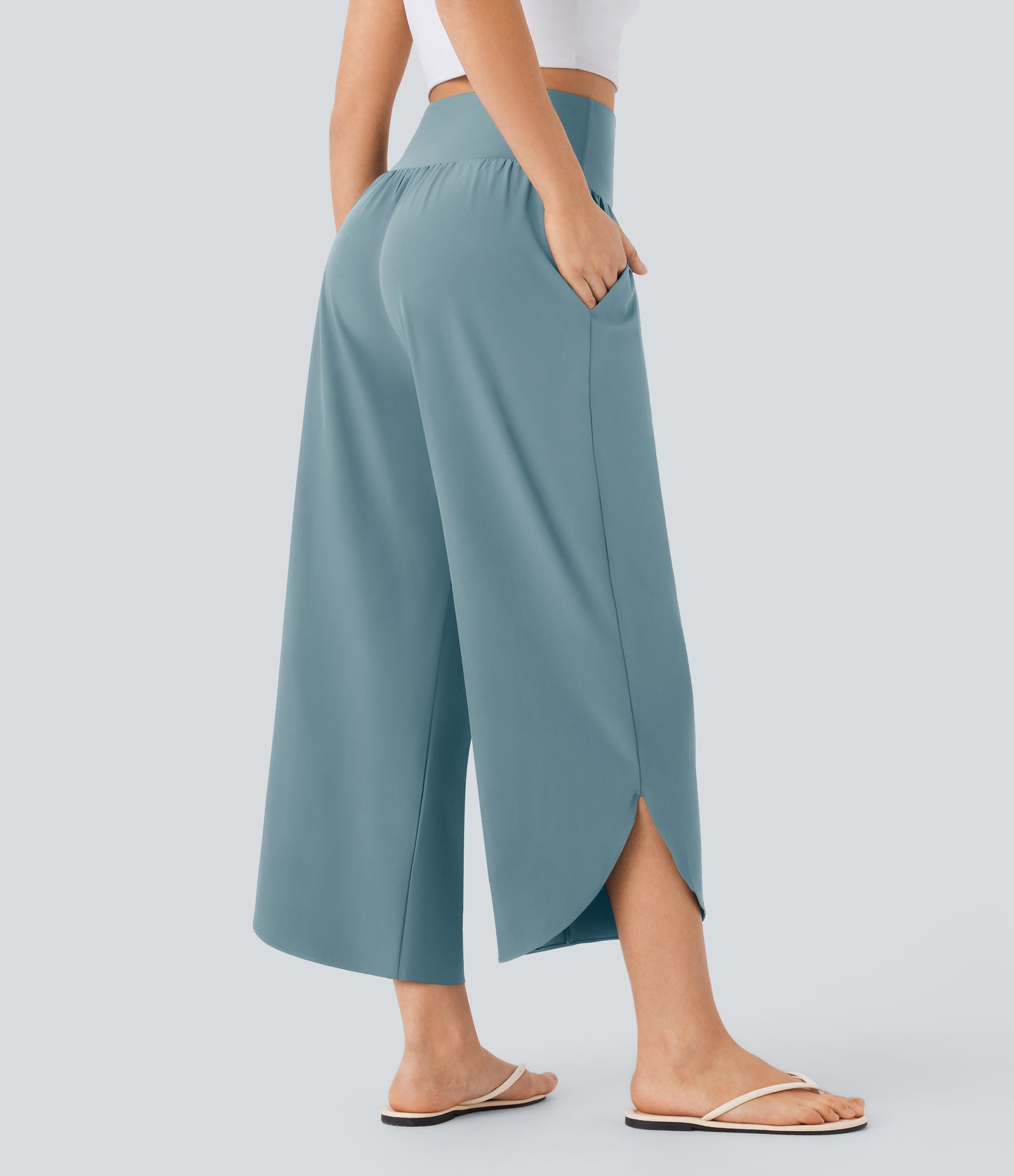 High Waisted Tummy Control Pocket Hem Quick Dry Pants