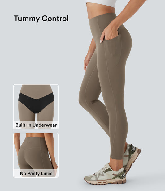 High Waisted Tummy Control Built-in Underwear Anti-Bacterial Shaping 7/8 Workout Leggings with Pockets