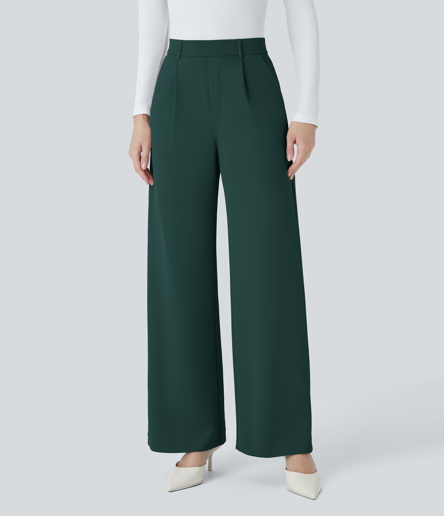 High Waisted Pocket Straight Leg Crepe Work Pants