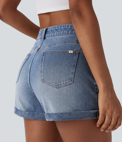 Mellomhøy midje med glidelåslommer og casual denimshorts 7,5 cm
