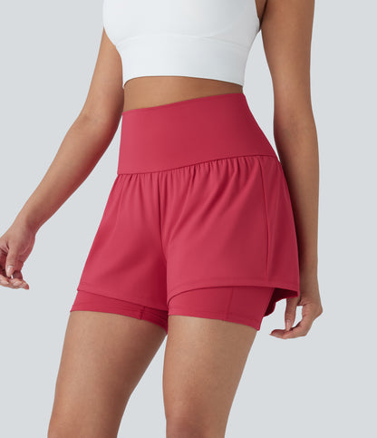 Luftige 2-i-1 yogashorts med superhøy midje og kul berøring, 13 cm og lommer