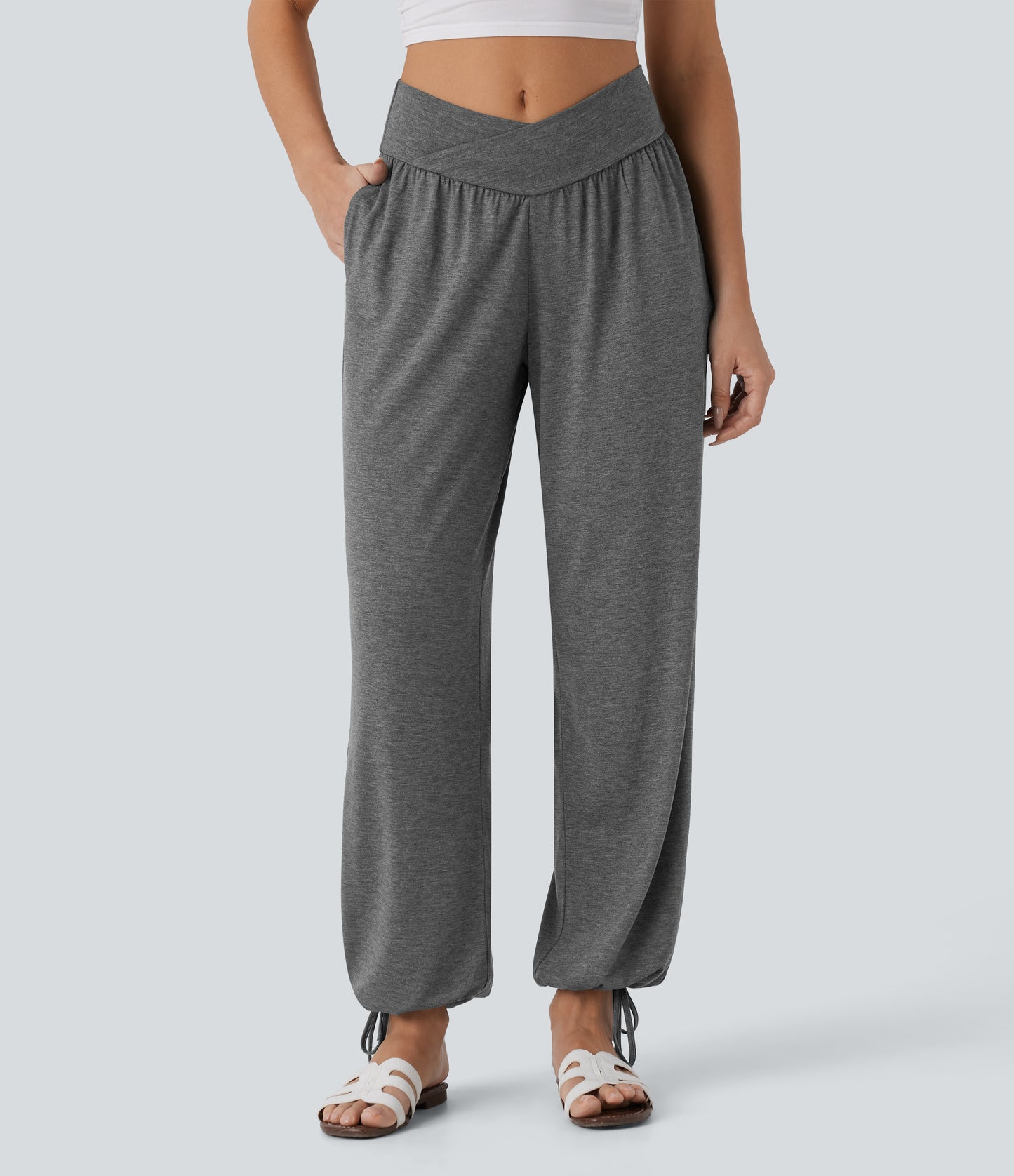 High Waisted Pocket Drawstring Casual Joggers