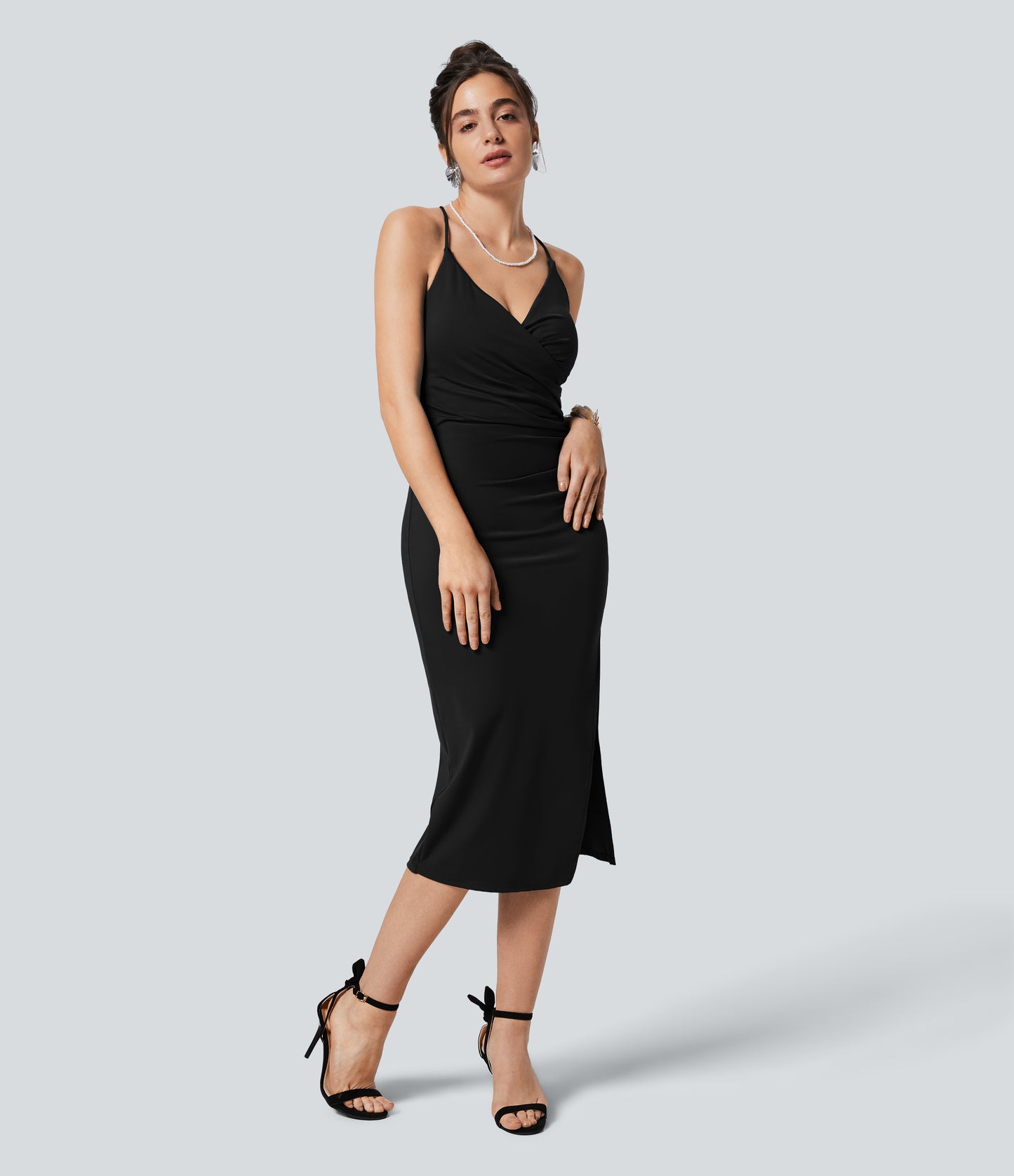 Crossover Ruched Lace Up Bodycon Cool Touch Dress-UPF50+