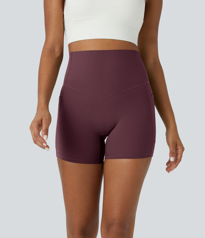 Høy midje magekontroll sidelommer formende treningsbiker shorts 12,5 cm