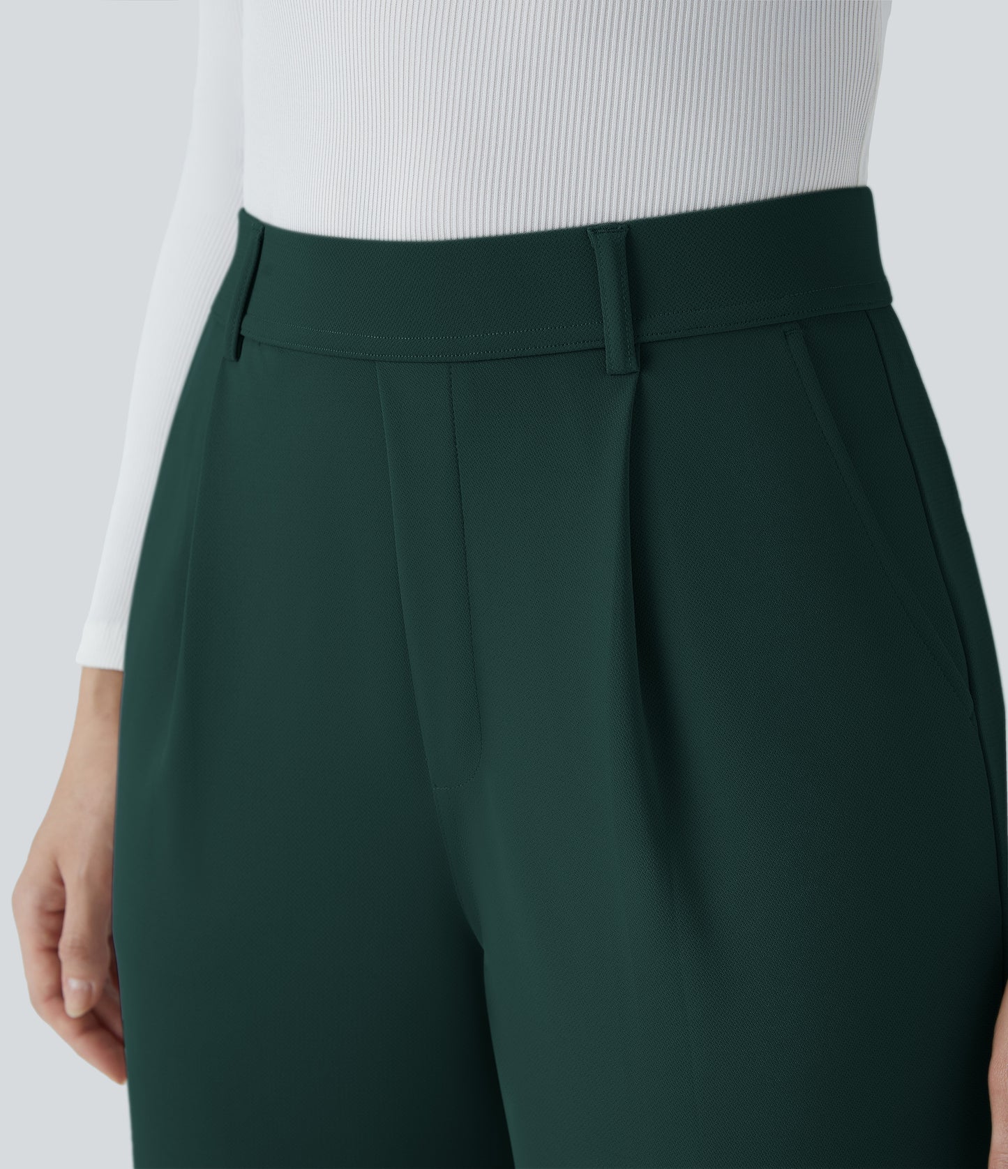 High Waisted Pocket Straight Leg Crepe Work Pants