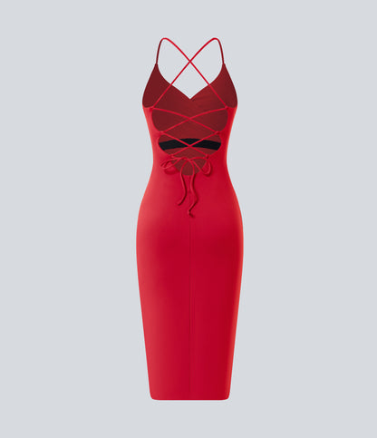 Crossover Ruched Lace Up Bodycon Cool Touch Dress-UPF50+