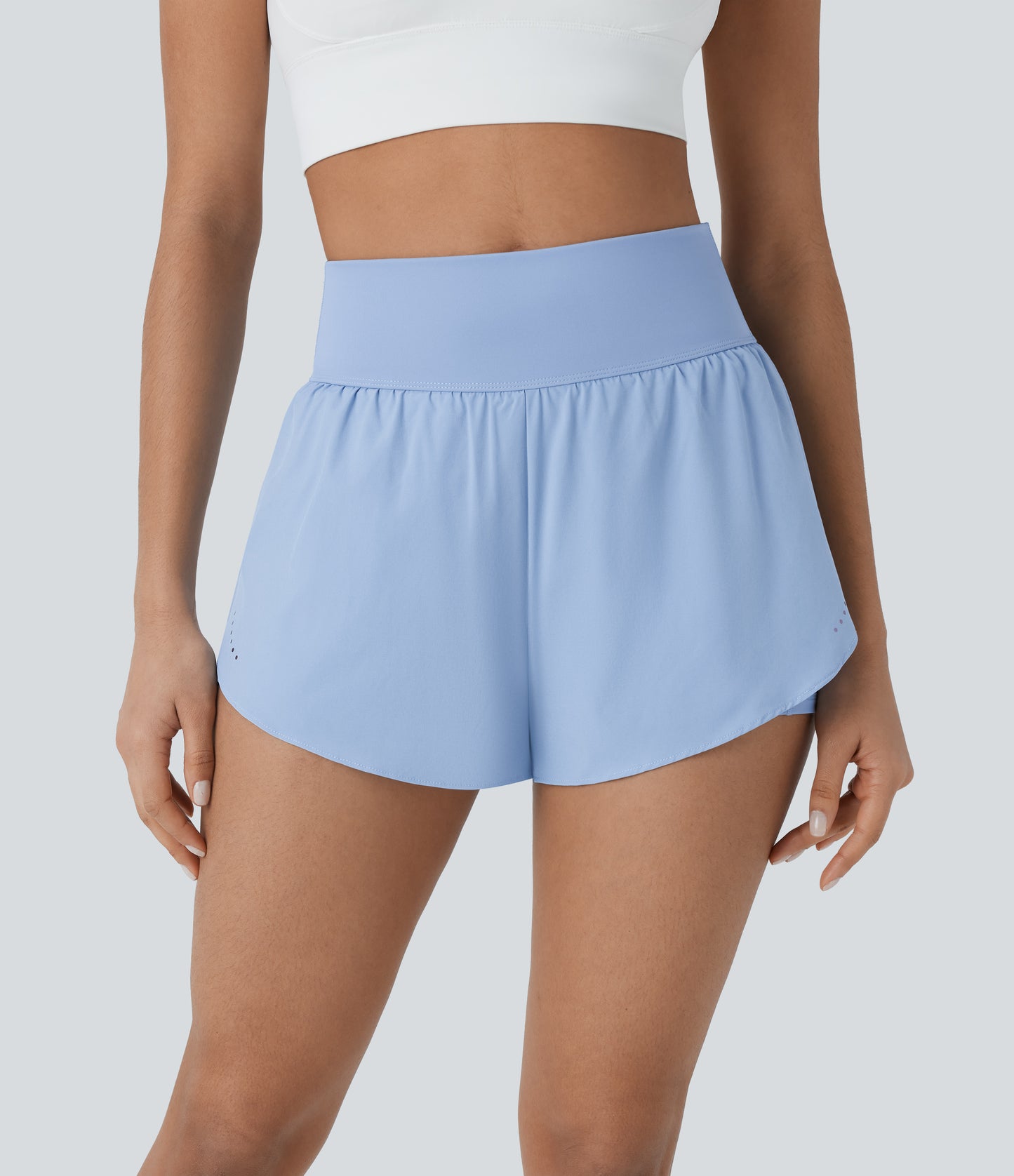 QuickDry Laufshorts mit hoher Taille, reflektierenden Punkten, überkreuztem Saum und 2-in-1-Taschen