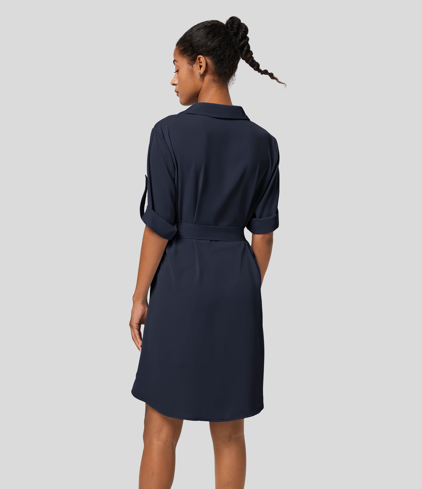 Roll Up Sleeve Belted Relaxed Work Shirt Dress