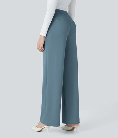 High Waisted Pocket Straight Leg Crepe Work Pants