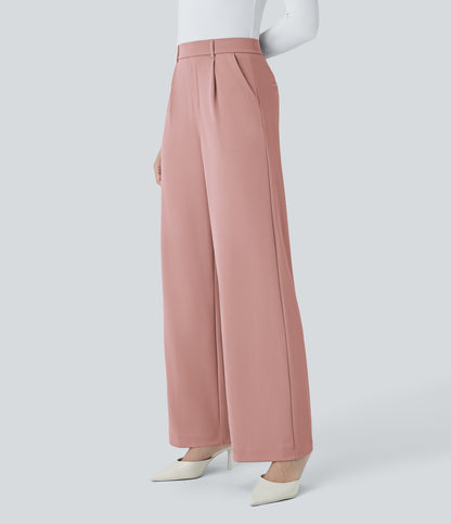 High Waisted Pocket Straight Leg Crepe Work Pants
