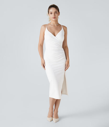 Crossover Ruched Lace Up Bodycon Cool Touch Dress-UPF50+