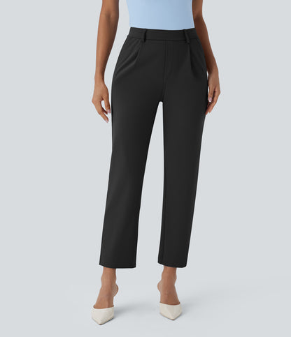 High Waisted Pocket Ankle Length Tapered Work Pants