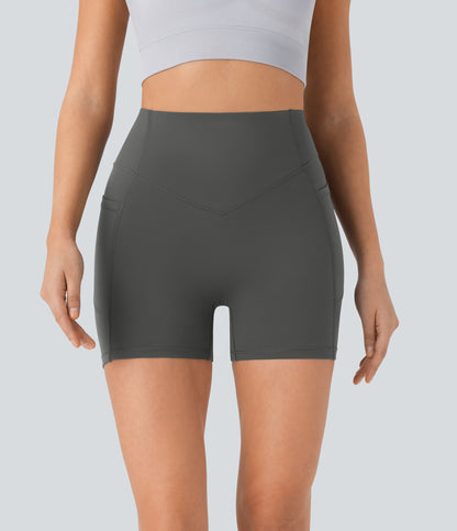 Høy midje, skrumpet rumpeløftende, magekontroll, formende sidelommer, treningsbiker-shorts 12,5 cm