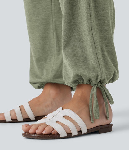 High Waisted Pocket Drawstring Casual Joggers