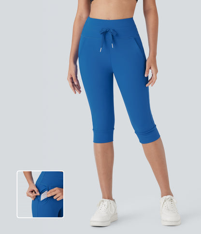 High Waisted Drawstring Pocket Yoga Pedal Pusher Joggers