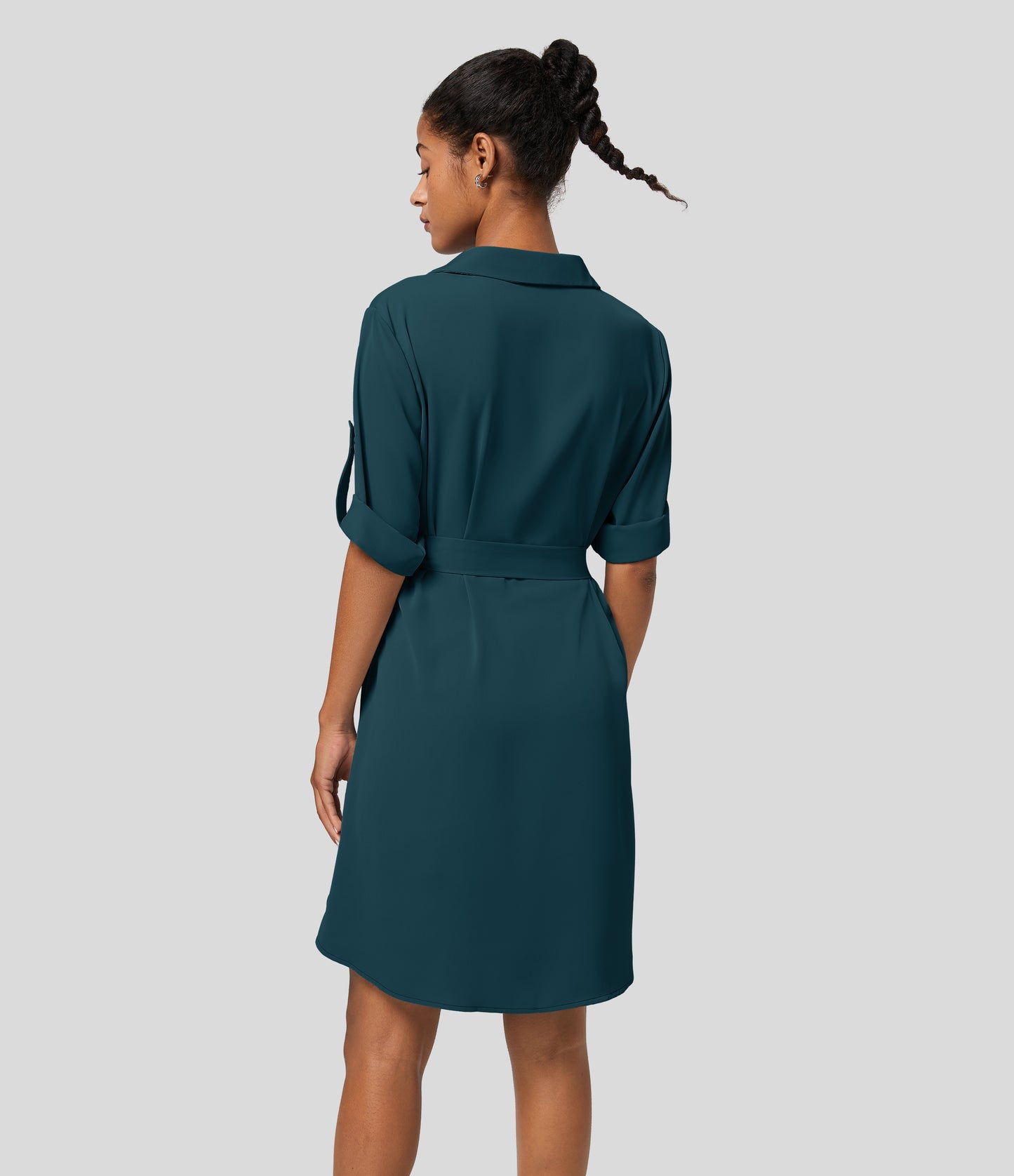 Roll Up Sleeve Belted Relaxed Work Shirt Dress
