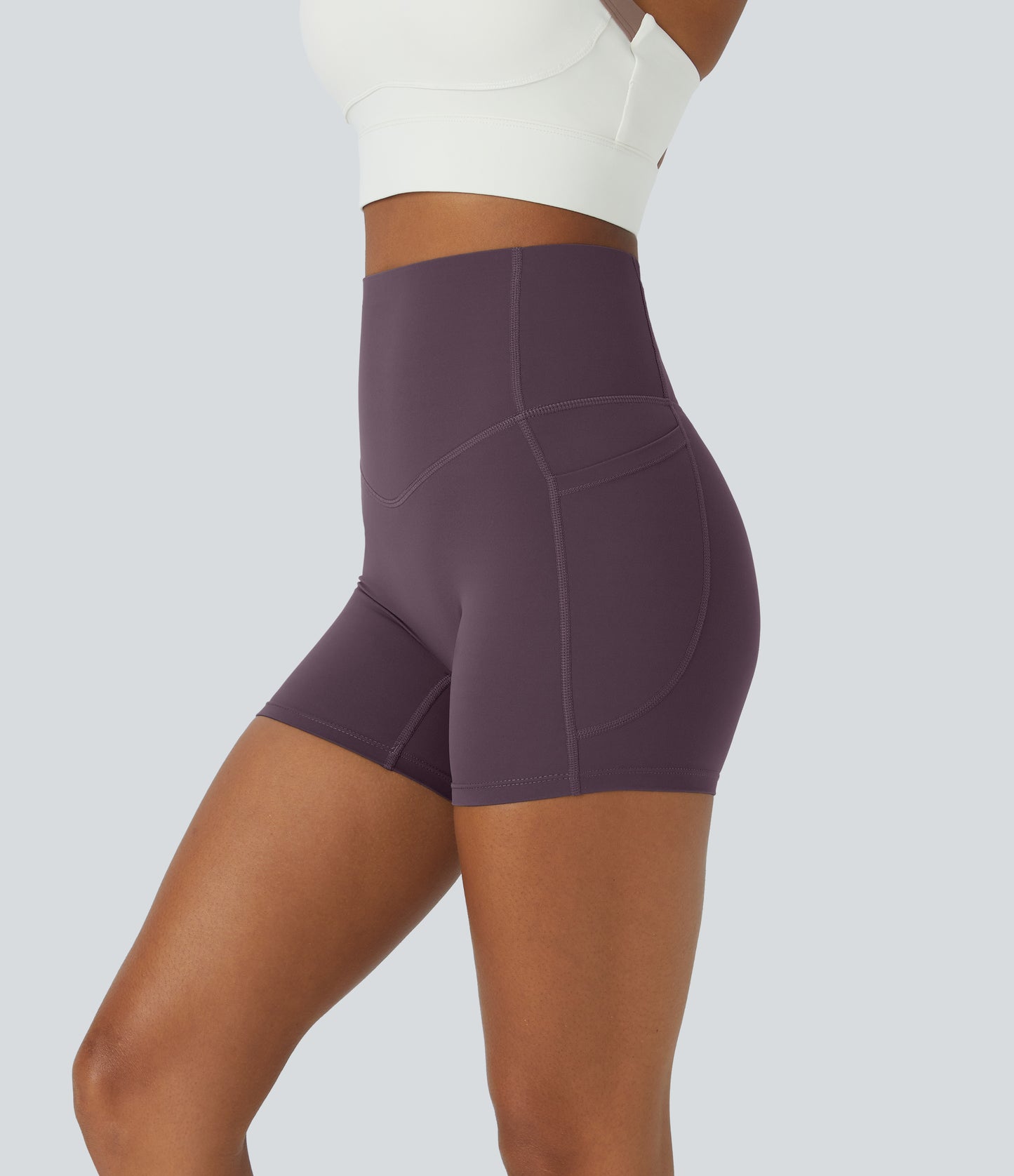 Høy midje magekontroll sidelommer formende treningsbiker shorts 12,5 cm