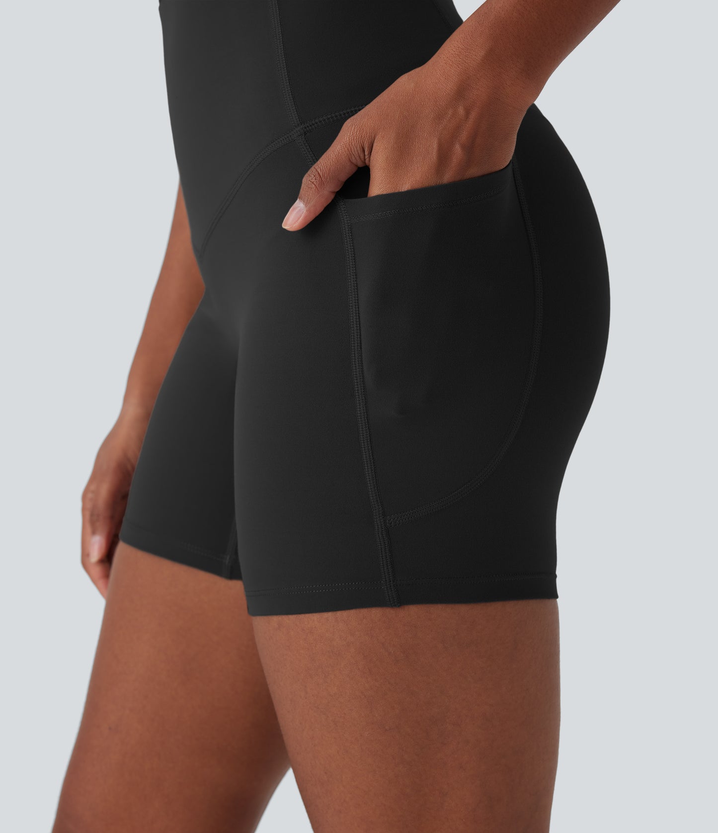 High Waisted Tummy Control Built-in Underwear Anti-Bacterial Shaping Training Biker Shorts 5'' With Pockets