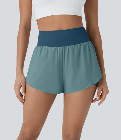 QuickDry Laufshorts mit hoher Taille, reflektierenden Punkten, überkreuztem Saum und 2-in-1-Taschen