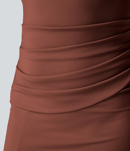 Square Neck Backless Corset Ruched Split Bodycon Midi Cool Touch Bridesmaid and Wedding Guest Dress