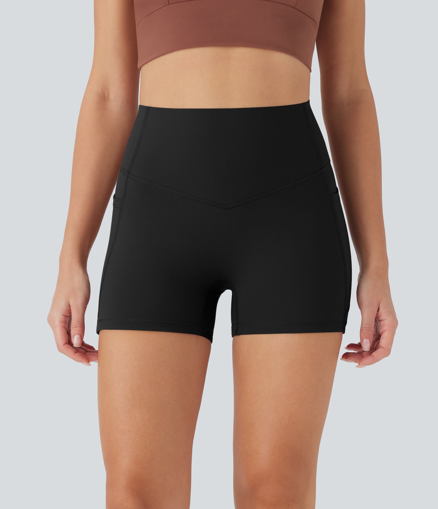 Hoch taillierte, bauchkontrollierende, formende Trainings-Bikershorts mit Tasche, 3 Zoll