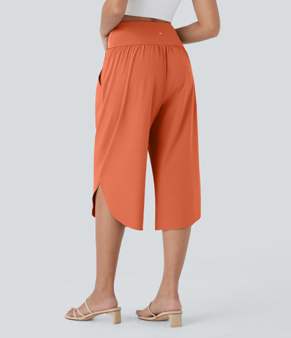High Waisted Crossover Pocket Quick Dry Capri Pants